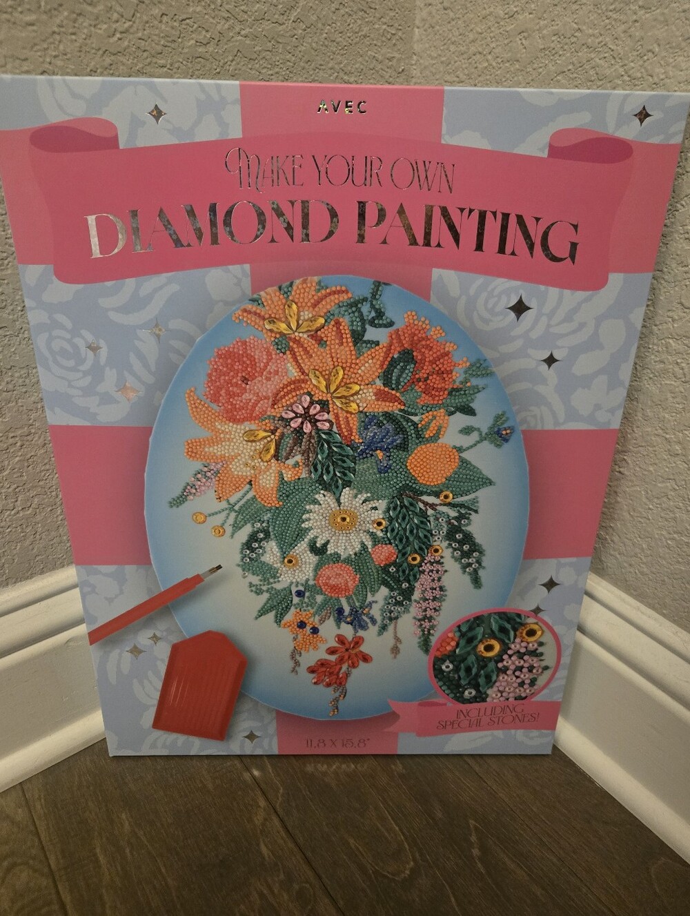 Diamond Painting Mounted Kit, Diamond Art Kit, Everything Included, Floral
